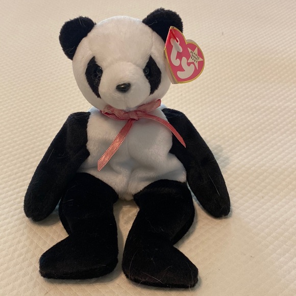 Ty Beanie Baby Black and White Fortune Panda Bear with Tag - Picture 1 of 7